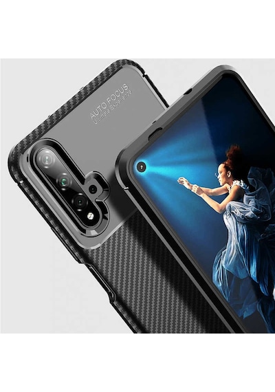 Huawei Nova 5T Kilif Silikon Esnek Karbon Görünüm Negro 404020710