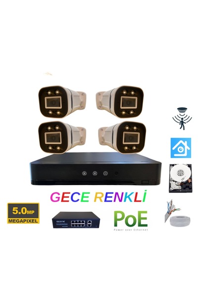 5mp 1440p Warm Led 4 Kameralı 320gb Hdd Güvenlik Kamerası Seti