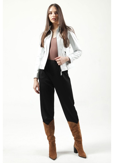 Dericlub Siena Kadın Slim Fit Hakiki Deri Mont Beyaz Null Beyaz