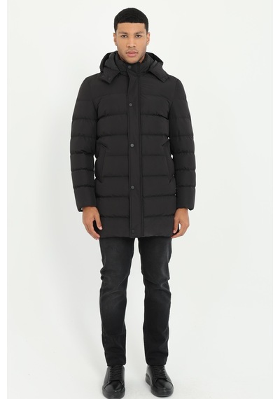 Dufy Erkek Slim Fit Kapüşonlu Siyah Mont-18157