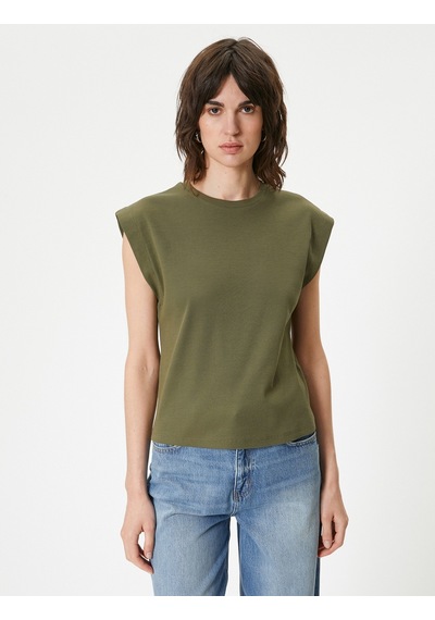 Koton Bisiklet Yaka Tişört Slim Fit Kısa Kollu Haki 4sak50148ek Haki