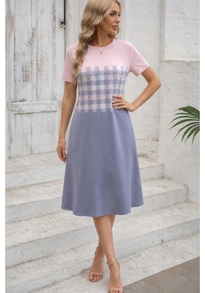 Buğrahayalin Kadın Kısa Kollu Bisiklet Yakalı Desenli Süprem Elbise Pembe Buğrahayalin Kadın Kısa Kollu Bisiklet Yakalı Desenli Süprem Elbise Pembe