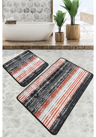 Flang Banyo Halısı Djt 2 Li Set Banyo Halısı Paspas Yıkanabilir Kaymaz Çok Renkli