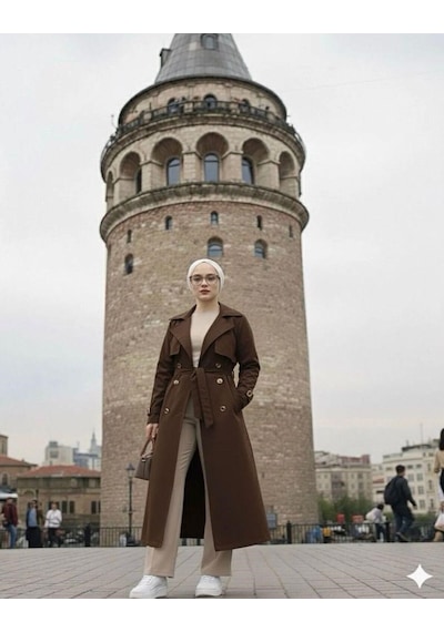 Lovie Moda Kadın Şal Yaka Trençkot Kahverengi