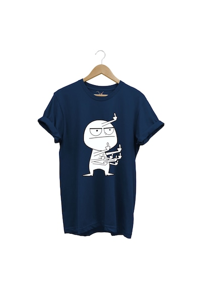 Eğlenceli Komik Orta Parmak Tasarım Baskılı %100 Pamuk Regular Fit Lacivert T-shirt Lacivert