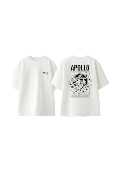 Thewert Apollo Angel Tasarım Sırt Baskılı Pamuk Beyaz Oversize T-shirt