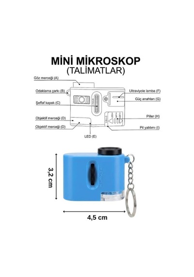 Cep Mikroskobu 60x Led Ve Uv Işıklı Taşınabilir Mavi Mikroskop