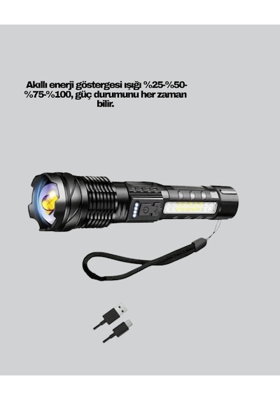 Güçlü Led El Feneri Şarj Edilebilir Çok Modlu