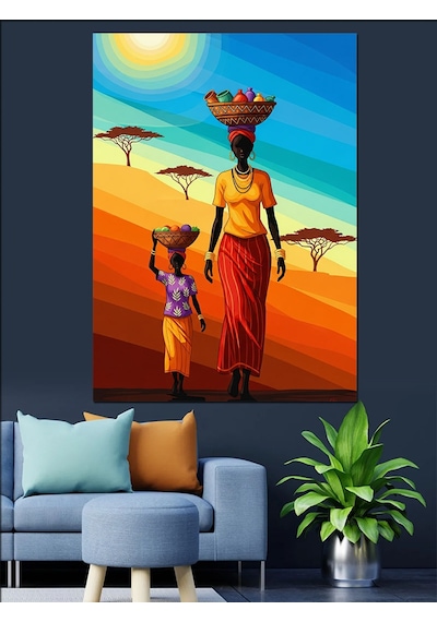 Ahşap Tablo Güneş Altında Afrika Figürü