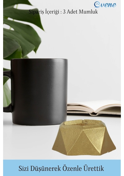 Altın Mumluk Şamdan 3 Adet Tealight Uyumlu Poly 2 Küçük Model