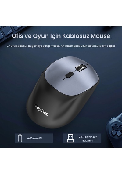Veggieg G800 Kablosuz 2.4ghz 3600dpı Optik Mouse Gri Diğer