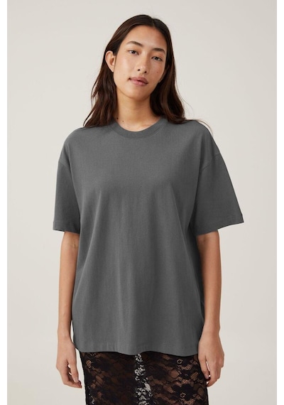 Seeh Füme Kısa Kollu Oversize Basic Kadın T-shirt Sh281