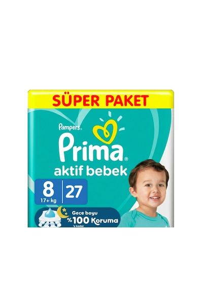 Prima 8 Beden Aktif Bebek Bezi Süper Paket 27 Adet 8 Numara