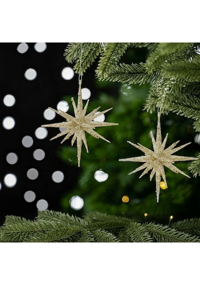 Karaca Home New Year Yılbaşı Glitter Star 3 Adet Ağaç Süsü Seti Gold 15x15x15 Cm