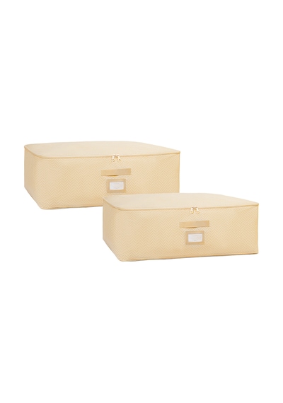 Ocean Home Textile 2'li Büyük Boy Bej Balıksırtı Baza Altı Hurç Set 62 X 46 X 22 Cm Bej