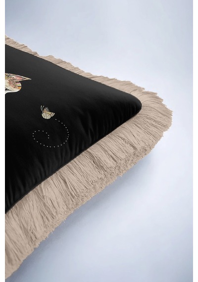 Barok Patchwork Kedi Saçaklı Yastık Kılıfı - Siyah Zarif Bohem Altın Renkli Püsküllü Kırlent Kılıfı Yosunlu Koyu Bej Barok Patchwork Kedi Saçaklı Yastık Kılıfı - Siyah Zarif Bohem Altın Renkli Püsküllü Kırlent Kılıfı Yosunlu Koyu Bej