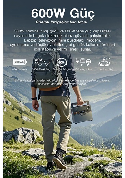 600w Taşınabilir Güç İstasyonu 78000 Mah Kablosuz Şarjlı Solar Destekli App Kontrollü 288wh Kapasite