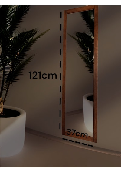 Ceviz Renk Ahşap Çerçeve Duvara Ayna 121x37 Cm Antre Hol Boy Ayna Ceviz