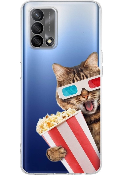 Oppo A74 İle Uyumlu 1mm Slim Fit Kedi 1 050b Baskılı Şeffaf Kılıf Şeffaf