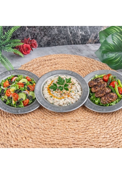 18 Cm 6 Adet 430 Kalite Paslanmaz Çelik Servis Tabağı - Salata Meze Köfte Sunum Tabağı - Kararmaz Fırın Uyumlu Gaziantep İmalat 6