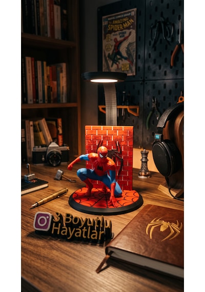 Spider-man Temalı Masaüstü Lambası - Özel Tasarım Led Gece Lambası & Dekoratif Gaming Setup Aydınlatması Mat Siyah