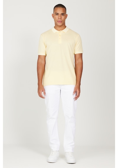 Ac&Co / Altınyıldız Classics 4A4820200047Sbzs Düğmeli Polo Yaka Cepsiz Slim Fit Erkek Tişört Sarı - Beyaz