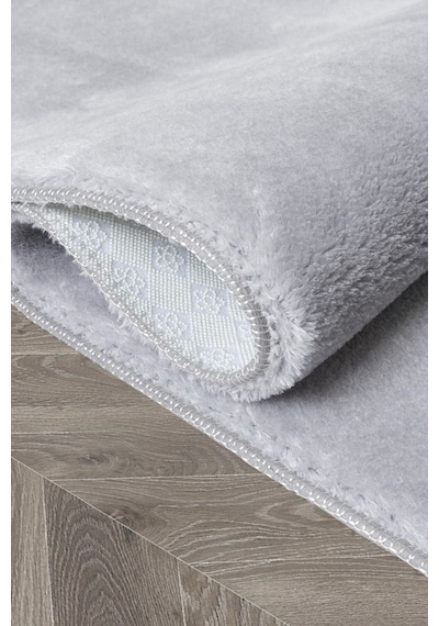 Comfort Oval Overloklu Peluş Halı Gri Gri Düz Saçaklı