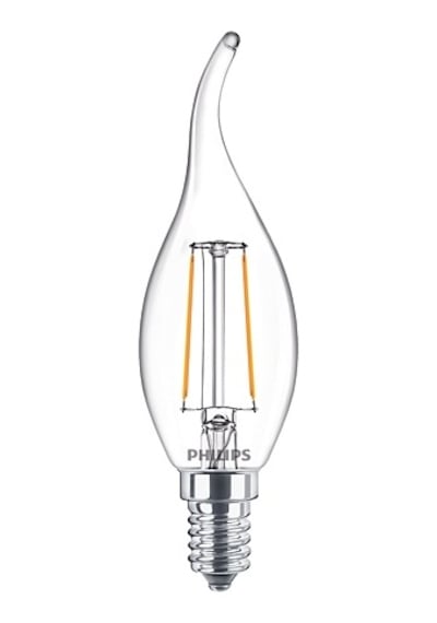 Philips LED Classic Şeffaf Mum Filament 2W 250 Lumen 2700K Sarı Işık BA35 E14 Duy (25W Eşleniği)