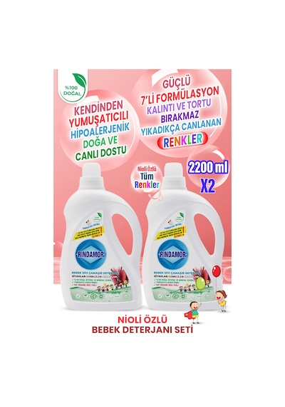 %100 Doğal Bitkisel Bebek Çamaşır Deterjanı Seti-organik Nioli Yağlı-kendinden Yumuşatıcılı 2200 ML