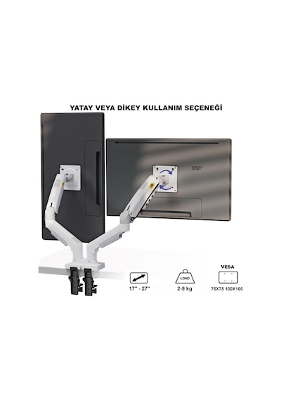 Triline Nb F160 Beyaz 17-27" Çift Kol Monitör Tutucu 2-9 Kg Amostisörlü Vesa Monitör Standı Triline Nb F160 Beyaz 17-27" Çift Kol Monitör Tutucu 2-9 Kg Amostisörlü Vesa Monitör Standı