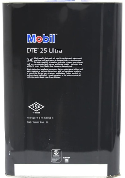 Mobil Dte 25 Ultra Iso Vg 46 Üstün Performanslı Hidrolik Yağı 16 L