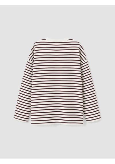 Lcw Modest Mürdüm Çizgili Oversize Kadın Sweatshirt Tunik
