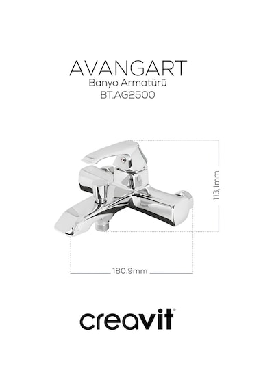 Creavit Avangart Lavabo Banyo Eviye Bataryası 3'lü Set AG1500-AG2500-AG8500 Krom