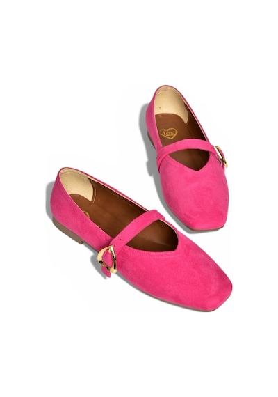 Fox Shoes Y726632602 Fuşya Süet Kalp Toka Detaylı Kadın Babet Fuşya