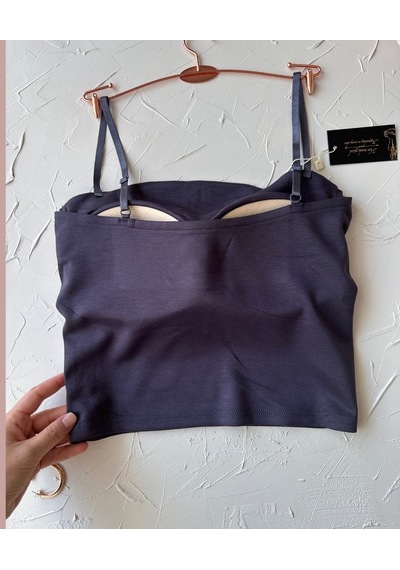 Chole İthal Pamuklu Göğsü Cut-out Halka Kaplı Detaylı İnce Askılı Füme
