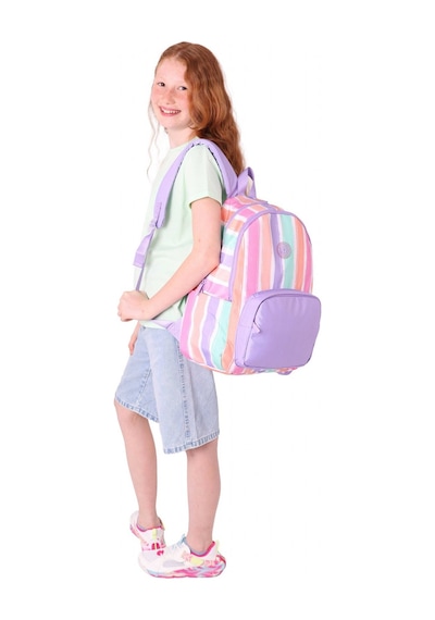 Kaukko Rainbow Kız Çocuk Üç Bölmeli İlkokul Ve Ortaokul Çantası - Mor Çok Renkli Çizgili - K1801 Pembe - Mor