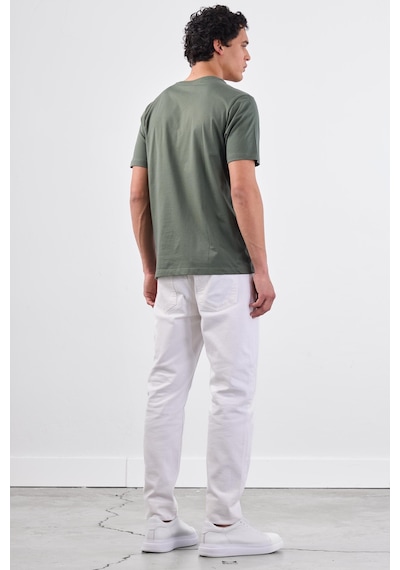 Dufy Haki V Yaka Pamuklu Düz Renk Slim Fit Erkek T-shirt Haki