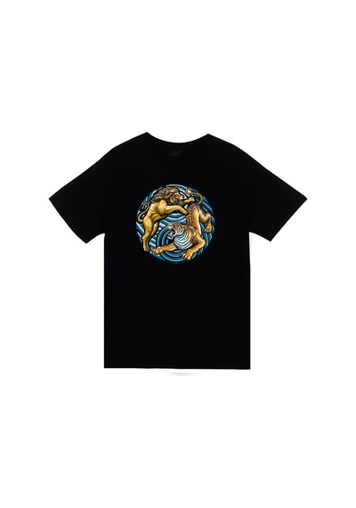 Stoned&Fame Unisex Siyah Aslan Kaplan Baskılı T-shirt SIYAH Siyah