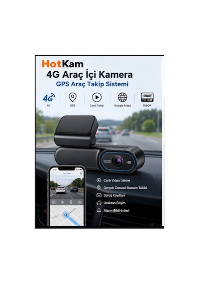 Hotkam 4g Araç İçi Kamera Google Maps Gps Takip 1080p + Turkcell 12gb Sım Hediye -1 Yıl