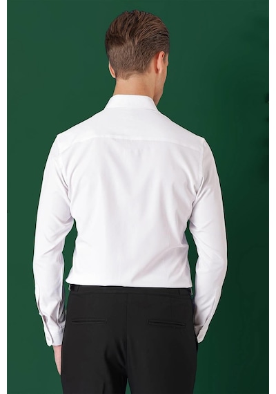 Efor Slim Fit Düğmeli Yaka Pamuklu Klasik Beyaz Gömlek Gk 714 Beyaz