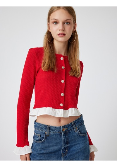 Koton Crop Hırka Düğmeli Fırfır Detaylı Bisiklet Yaka Slim Fit Kırmızı 5wal90024ık Kırmızı Koton Crop Hırka Düğmeli Fırfır Detaylı Bisiklet Yaka Slim Fit Kırmızı 5wal90024ık Kırmızı