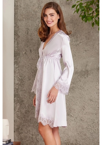 Pierre Cardin 7045 Kadın Viola Bride Sabahlık Gecelik Şort Takım Saten 4'lü Gelin Set Viola