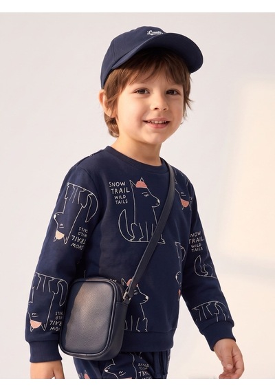 Zekids Erkek Çocuk Yumuşak Dokulu Baskılı Eşofman Takımı-17597 Lacivert