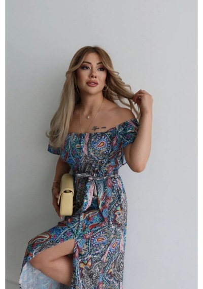 Modayakamoz Eyesof Kadın Kısa Kollu Madonna Yaka Fırfırlı Belden Yırtmaçlı Maksi Süprem Elbise Çok renkli Modayakamoz Eyesof Kadın Kısa Kollu Madonna Yaka Fırfırlı Belden Yırtmaçlı Maksi Süprem Elbise Çok renkli