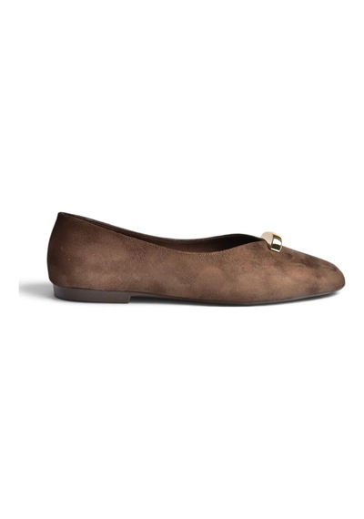 Fox Shoes Z820503202 Kahverengi Süet Toka Detaylı Küt Burunlu Kadın Babet