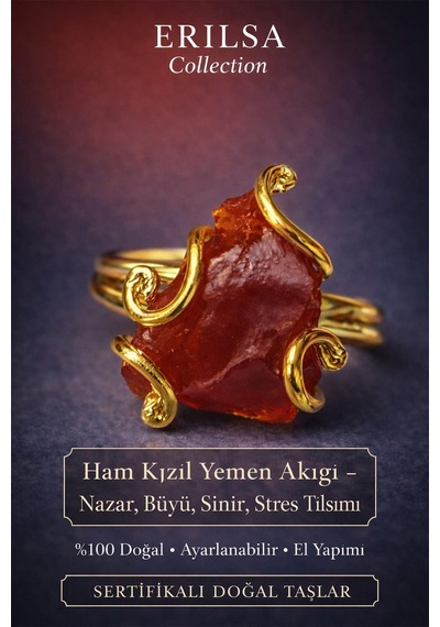 Sertifikalı Nazar Büyü Sinir Stres Tılsımı Yüzüğü Ham Kızıl Yem Çok Renkli