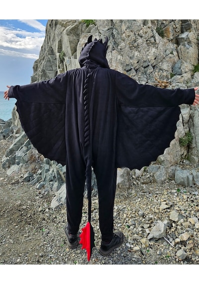 Dişsiz Ejderha Kostümü Yetişkin Siyah Ejderha Pijama Tulum Kostüm