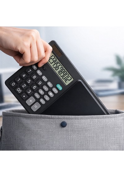 Geniş Lcd Ekranlı Ve Güneş Enerjili Ofis Ve Eğitim İçin Çok Fonksiyonlu Hesap Makinesi Ve Not Defteri Birarada Siyah