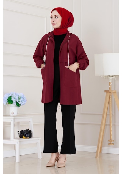 Sevitli Kapüşonlu Önü Patlı Kap-bordo-5165 Bordo