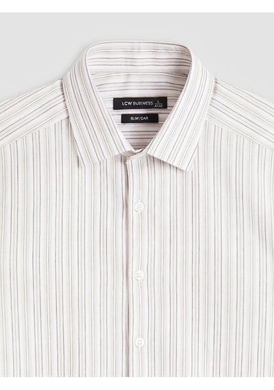 Lcw Busıness Bej Slim Fit Çizgili Erkek Gömlek
